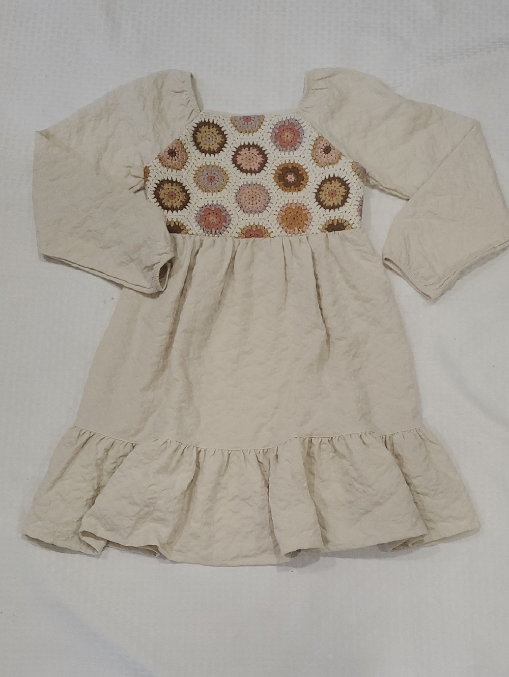 LC Lauren Conrad Cream Dress with Multicolor Crochet Yoke